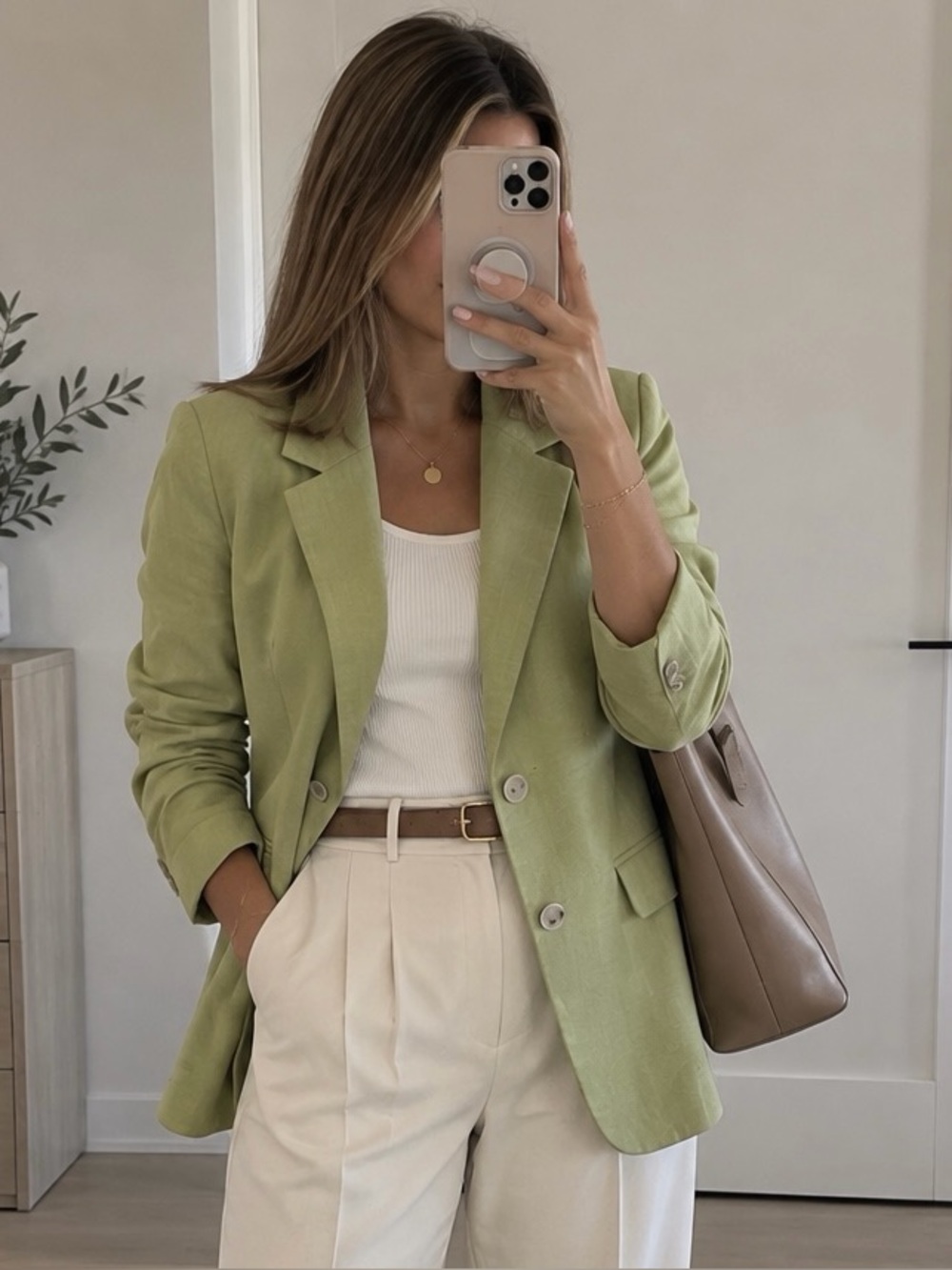 ASTR Pistachio Green oversized Linen-Blend Blazer